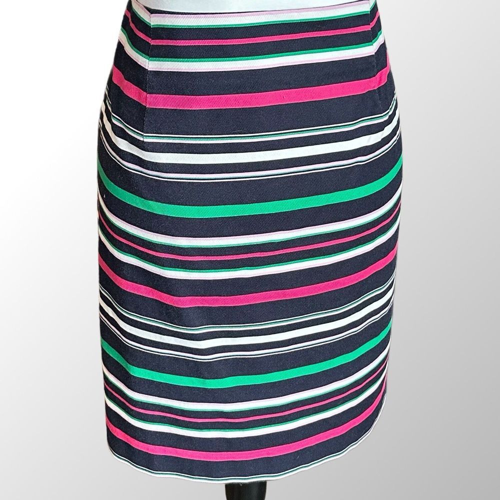 Talbots Skirt Women's 12P Pink Blue Green Straight Pencil Striped Colorful